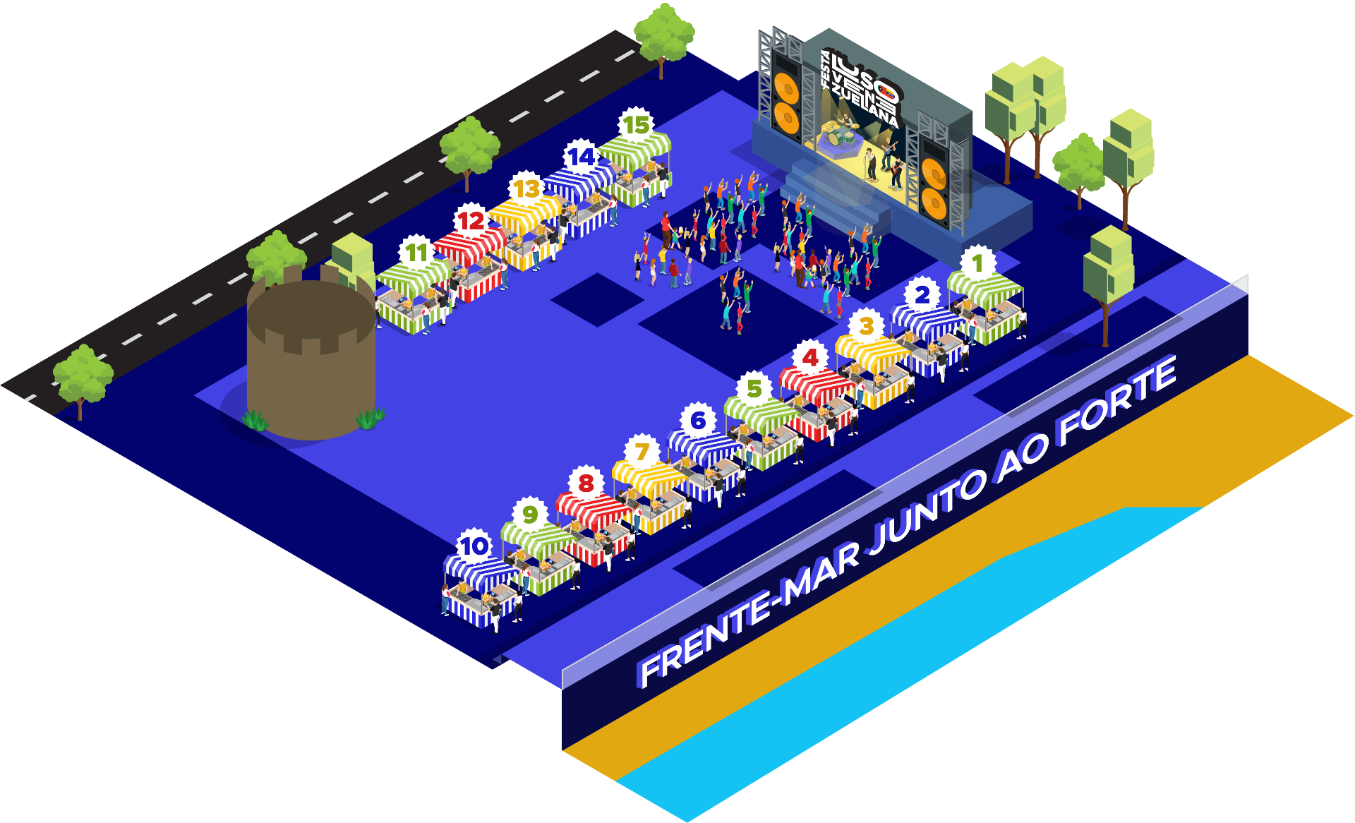 Mapa do recinto — Festa LusoVenezuelana, frente-mar junto ao Forte